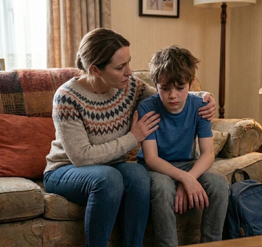 Matka utěšuje smutného syna